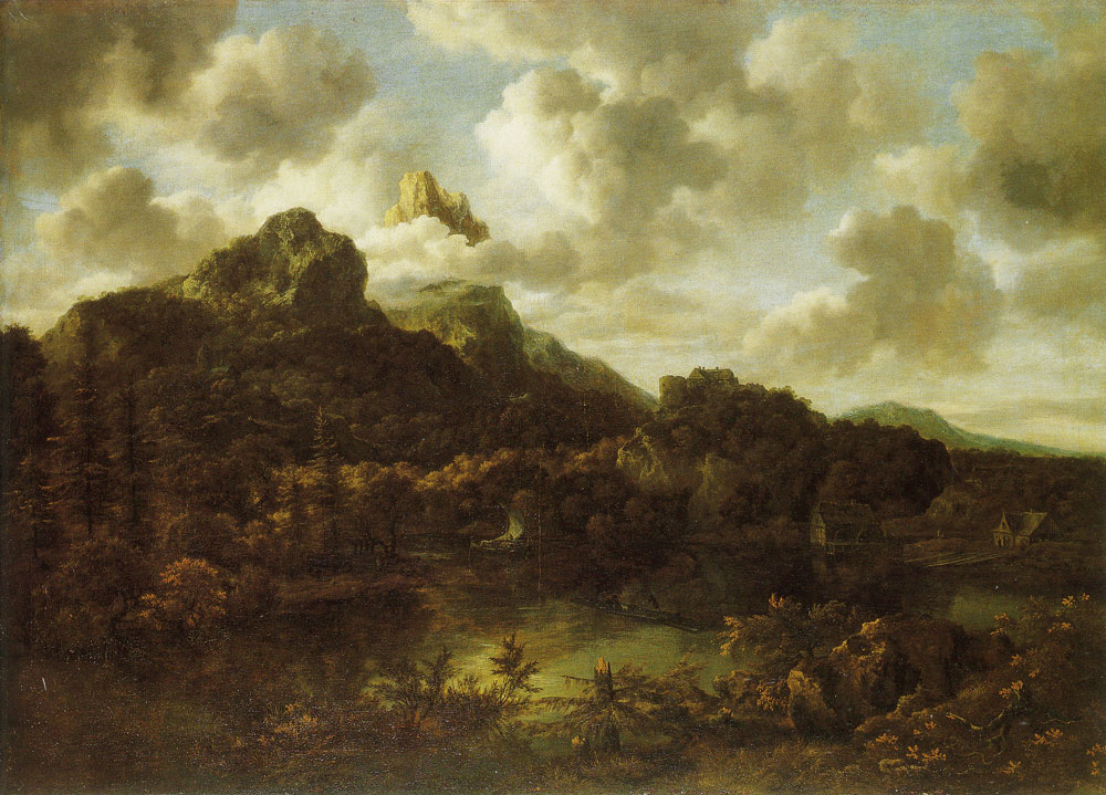 Jacob van Ruisdael - Mountainous and Wooded Landscape with a River