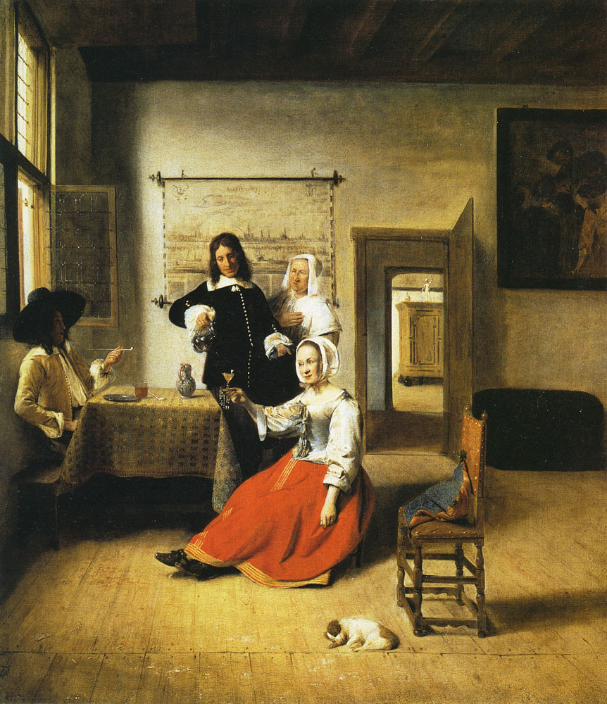 Pieter de Hooch - Woman Drinking with Two Men
