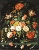 Abraham Mignon A Vase of Flowers in a Niche