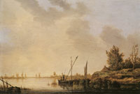 Aelbert Cuyp River scene with distant windmills