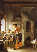 Frans van Mieris the Elder An alchemist and his assistant in a workshop