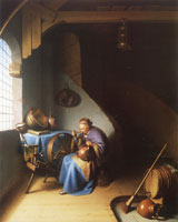 Gerard Dou An Interior, with a Woman eating Porridge