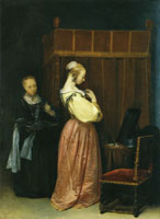 Gerard ter Borch A young woman at her toilet with a maid