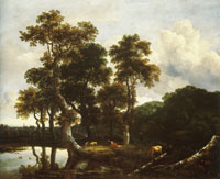 Jacob van Ruisdael Grove of Large Oak Trees at the Edge of a Pond
