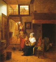 Pieter de Hooch Mother and Child with a Serving Woman Sweeping