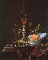 Willem Kalf Wine Glass on a Gilded Silver Foot and a Bowl of Fruit