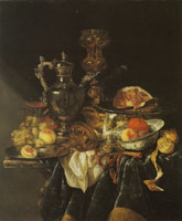 Abraham van Beijeren Silver Wine Jug, Ham, and Fruit
