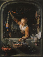 Gerard Dou A Maid with a Basket of Fruit at a Window
