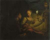 Godfried Schalcken Man Offering Gold and Coins to a Girl