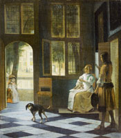 Pieter de Hooch Interior with a Young Woman and a Man with a Letter