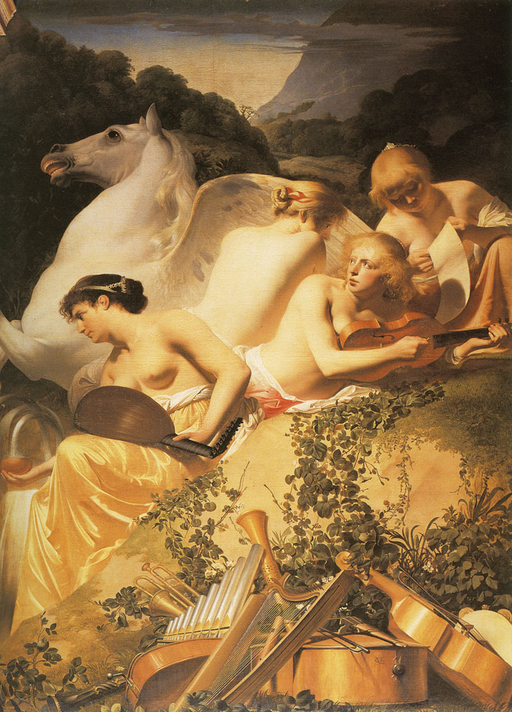 Cesar van Everdingen - Four Muses and Pegasus on Parnassus