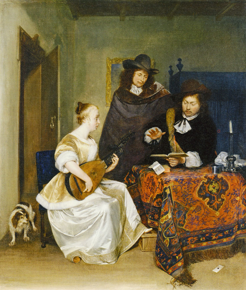 Gerard ter Borch - Young Woman playing a Theorbo to Two Men