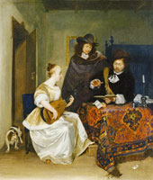 Gerard ter Borch Young Woman playing a Theorbo to Two Men