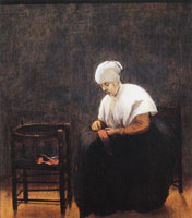 Jacobus Vrel A Woman Darning a Stocking