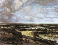 Philips Koninck Panoramic River Landscape with Hunters