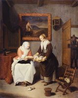 Quiringh van Brekelenkam Interior with a Lady Choosing Fish
