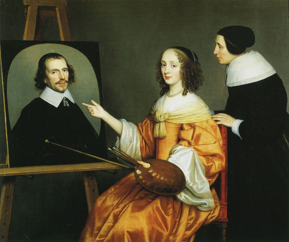 Gerard van Honthorst - Margaretha Maria de Roodere with her Mother and the Portrait of Her Father