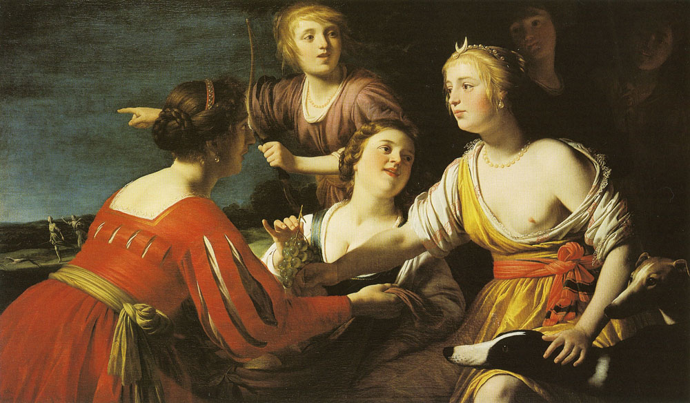 Gerard van Honthorst - Diana Resting with Shepherdess and Two Greyhounds