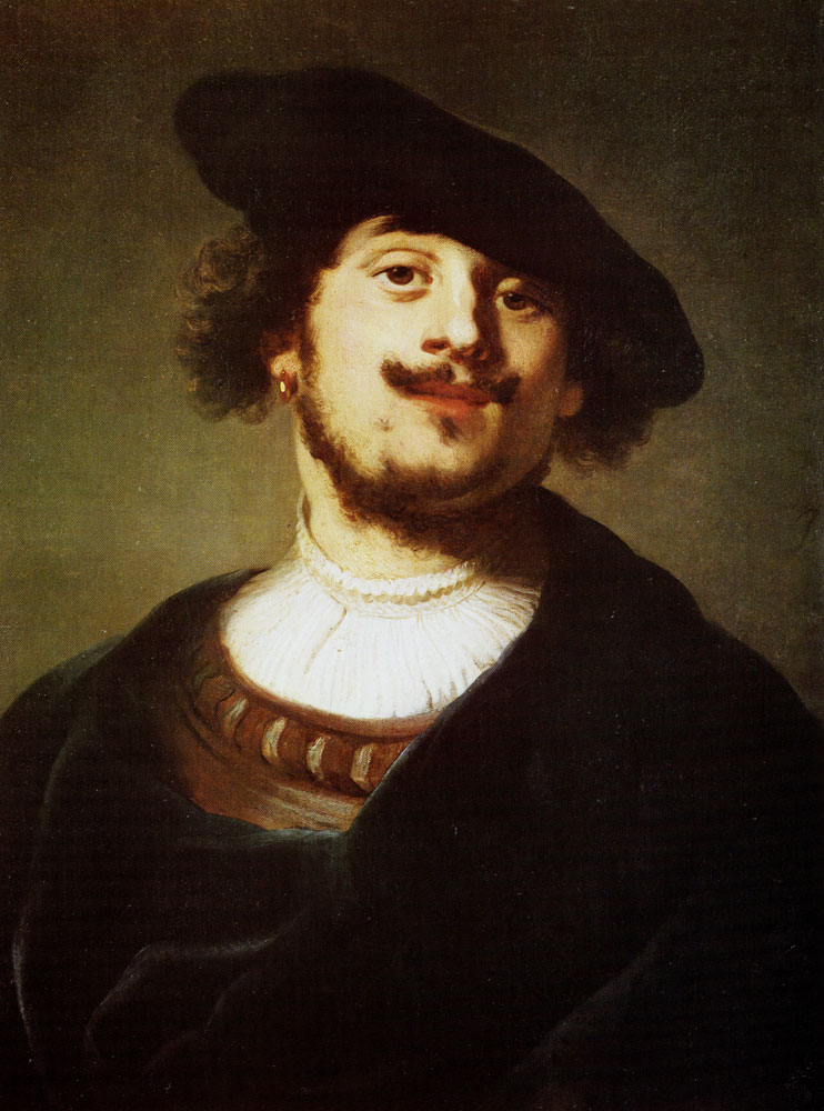 Jacob Adriaensz. Backer - Head of a man with a black cap and a velvet blue cloak