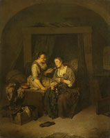 Cornelis Bega Two women drinking and smoking