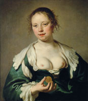 Jacob Adriaensz. Backer Half naked woman with a coin