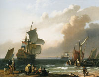 Ludolf Backhuysen Coastal Scene with a Man-of-War and Other Vessels