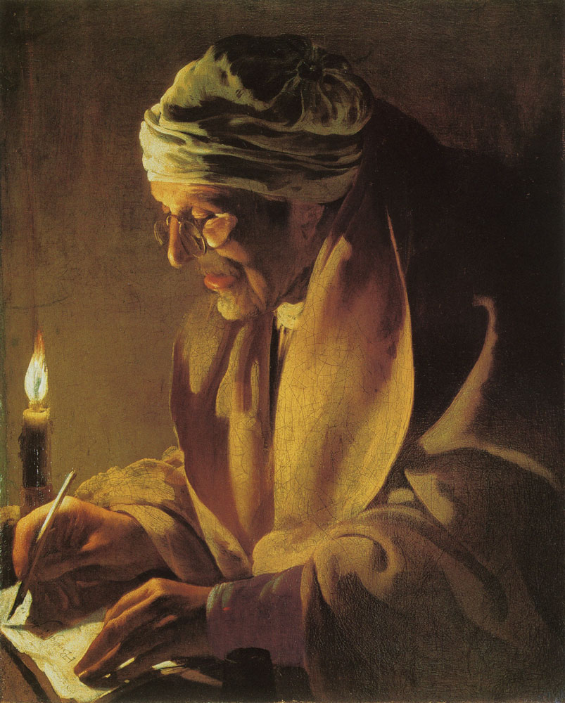 Hendrick ter Brugghen - Old Man Writing by Candlelight