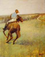 Edgar Degas Jockey in Blue on a Chestnut Horse