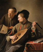 Jacques des Rousseaux Lute Player Accompanying an Old Man Holding a Musical Score