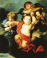 Nicolaes Maes Two Angels Bearing a Dead Infant up to Heaven