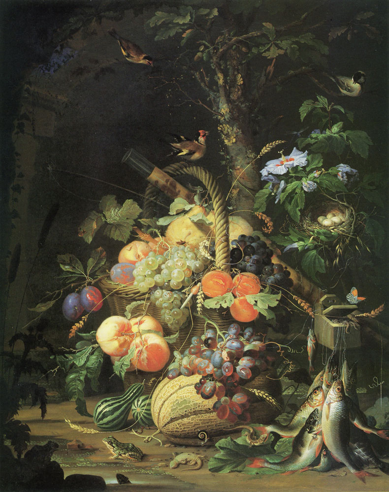 Abraham Mignon - Still Life with Fruit, Fish, and a Nest