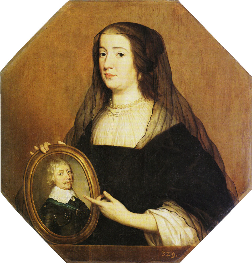 Gerard van Honthorst - Allegorical Portrait of Princess Amalia van Solms in Mourning Holding a Portrait of Frederik Hendrik