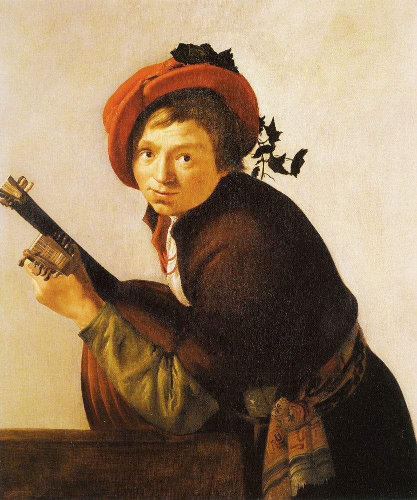 Attributed to Jan van Bijlert - Young man playing a lute