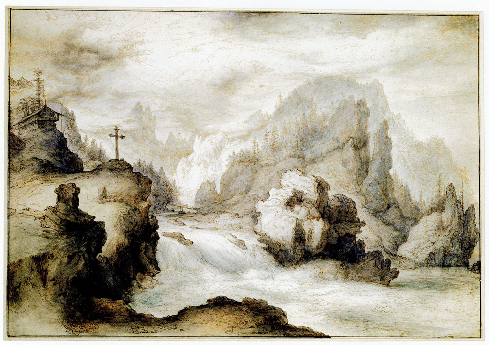 Lambert Doomer after Roelant Savery - Mountain landscape with waterfall