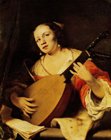 Ferdinand Bol Woman playing a lute