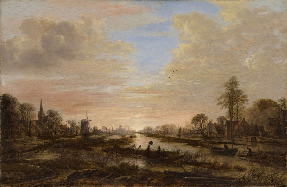 Aert van der Neer - River landscape at twilight