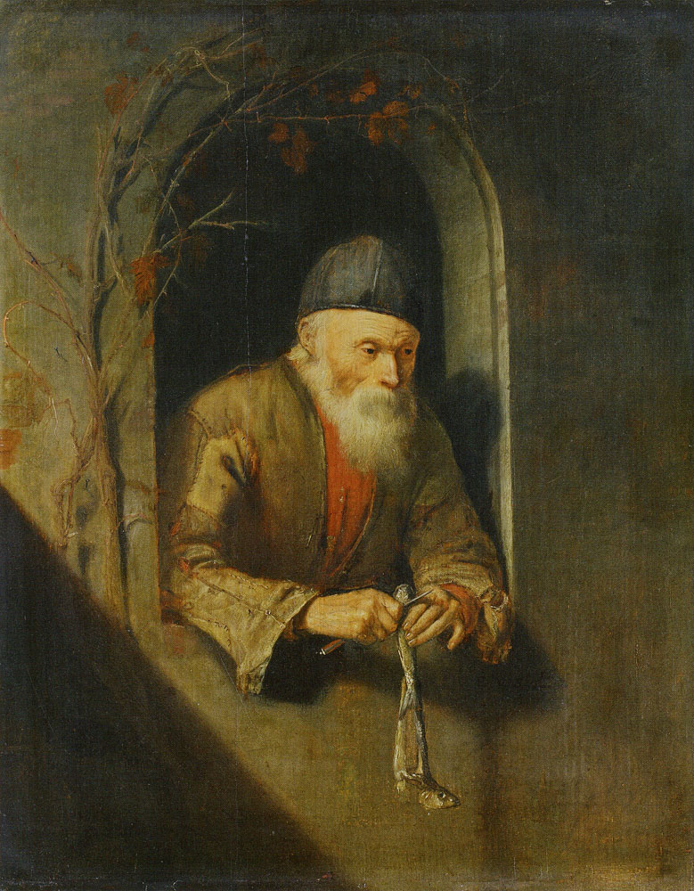 Pieter van Slingelandt - Old Man with a Herring