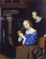 Gerard ter Borch A Lady dressing her Hair