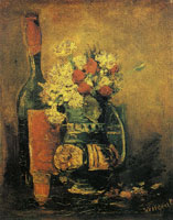 Vincent van Gogh Vase with carnations and bottle