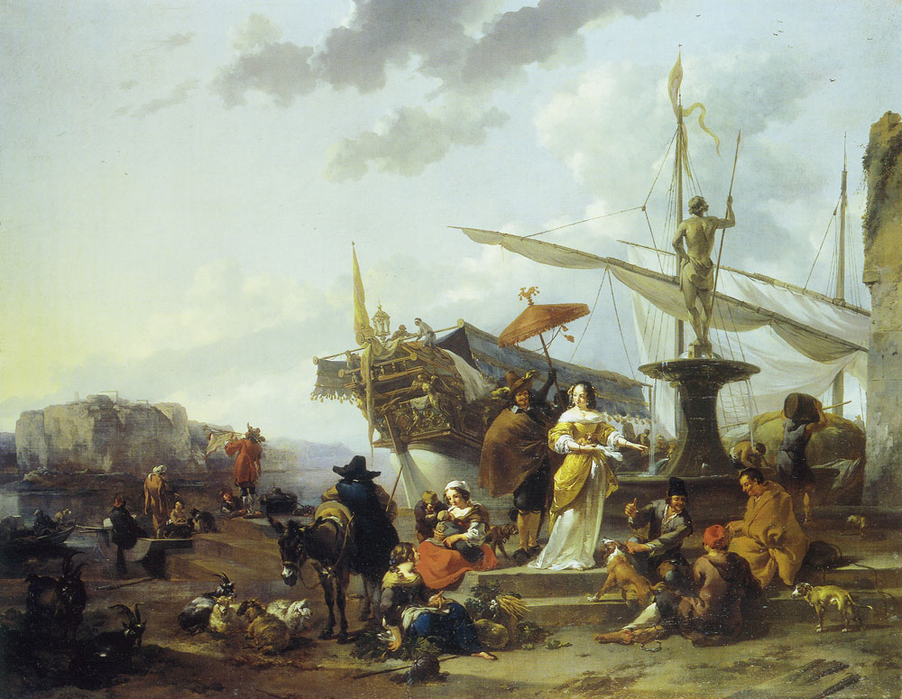 Nicolaes Berchem - A Southern Harbour Scene