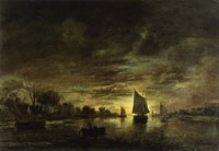 Aert van der Neer River landscape by moonlight