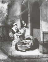Nicolaes Maes A seamstress and an old woman beside a cradle