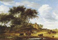 Salomon van Ruysdael Landscape with cattle and an inn