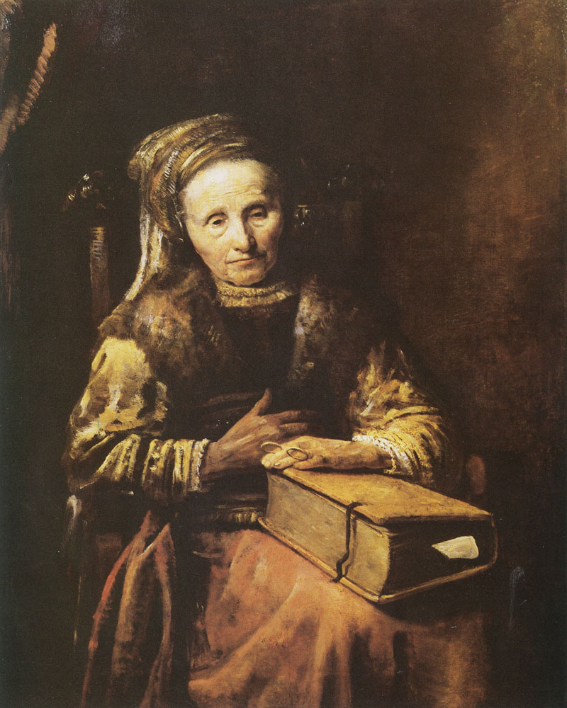 Karel van der Pluym - Old woman with a bible