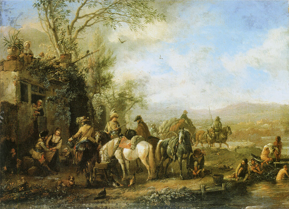 Philips Wouwerman - Armed Horsemen near an Inn