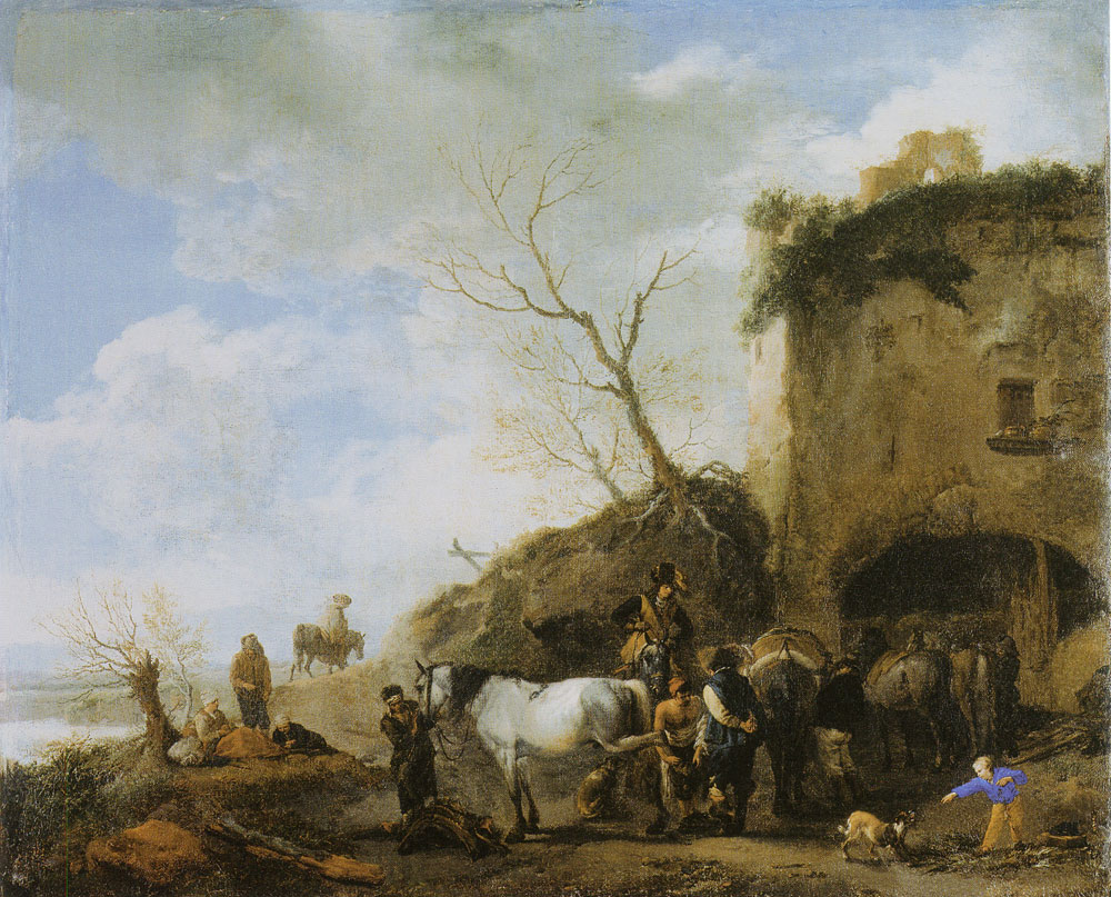 Philips Wouwerman - A Horseman in front of a smithy