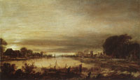 Aert van der Neer Landscape with a canal at evening