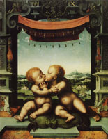 Joos van Cleve and Workshop The Infants Christ and John the Baptist Embracing