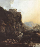Adam Pijnacker Mountain Landscape with a Waterfall