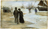 Vincent van Gogh Beach with People Walking and Boats